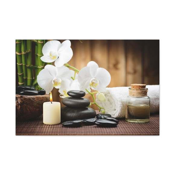 White Orchid and Bamboo Forest Floral Nature Photography Canvas Wall Art for Hom